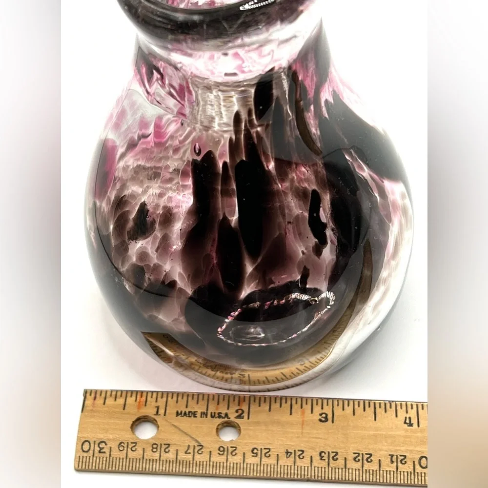 Handblown Art Glass Flowers Bud Vase Brown Pink Abstract Pattern 6 in